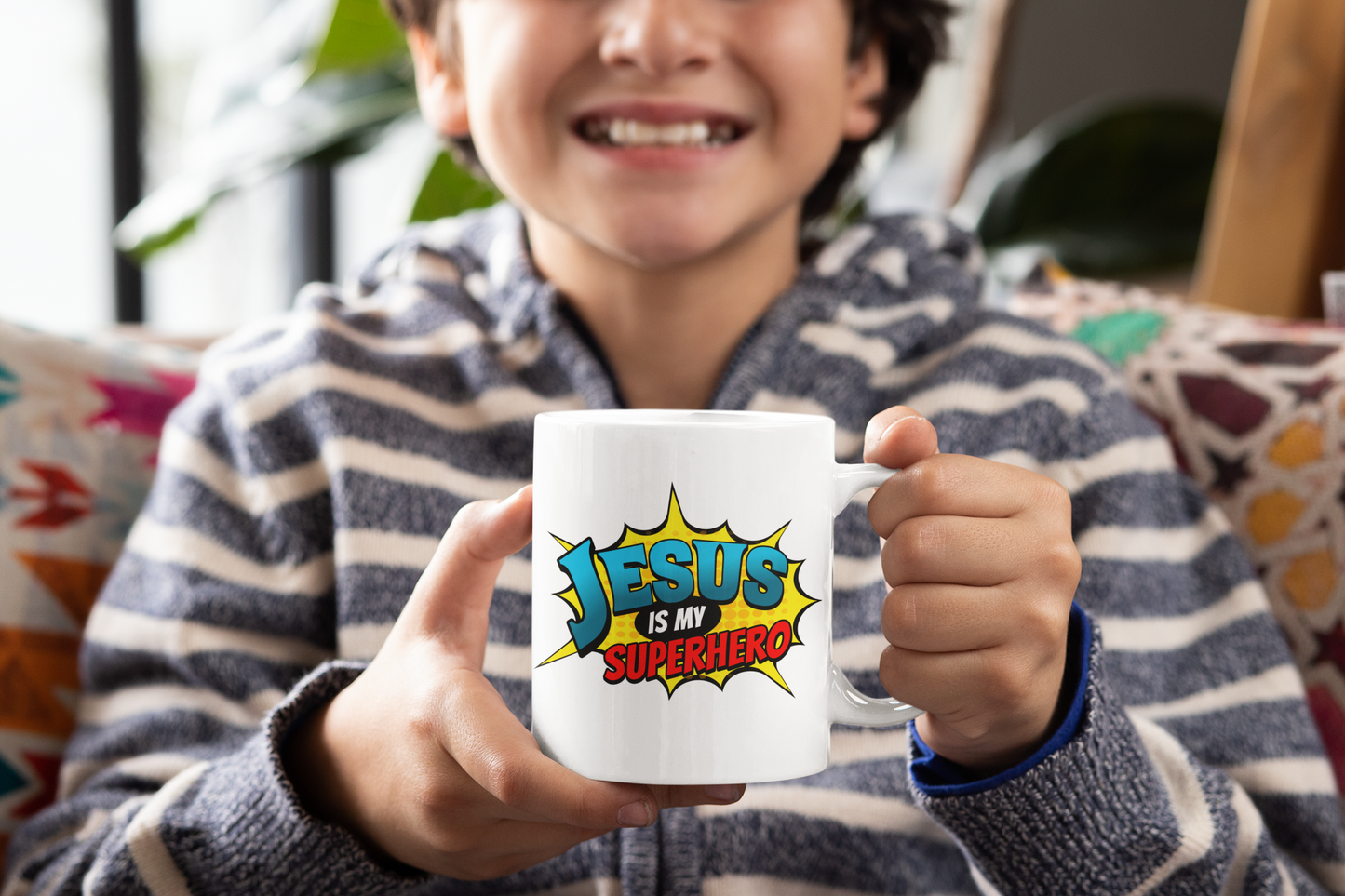 JESUS IS MY SUPERHERO - White Glossy Mug