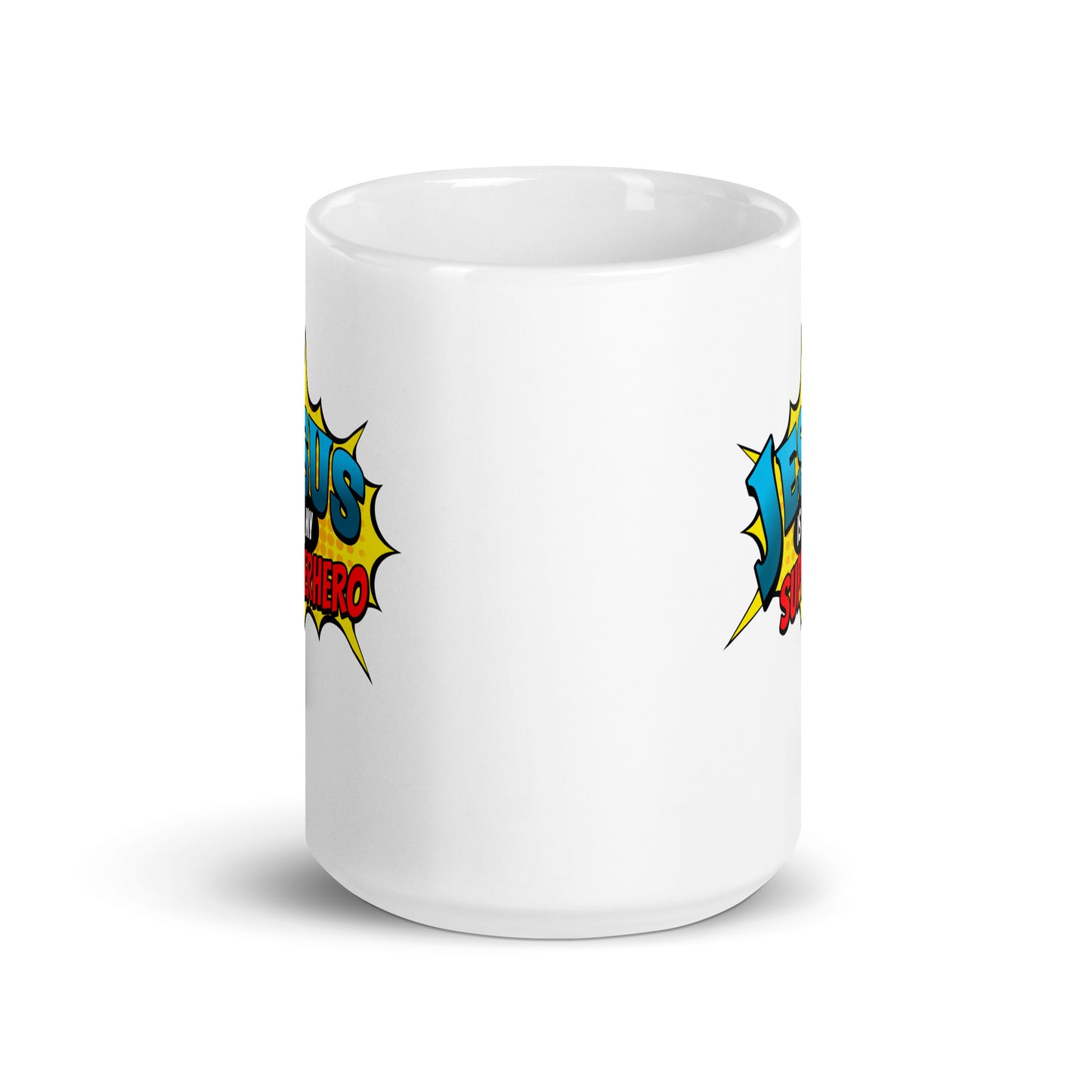 JESUS IS MY SUPERHERO - White Glossy Mug